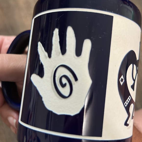 Etched Kokopelli Coffee Mug Navy Blue Made-In USA Southwestern - Picture 4 of 7